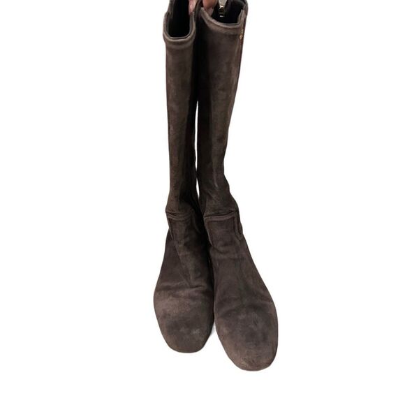 Tory Burch Irene chocolate brown suede with gold hardware design equestrian ridi - Picture 5 of 16